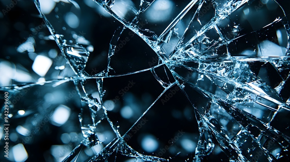 Shattered Glass Abstract Background, Dark Blue, Texture Shattered Glass Abstract Background, Dark Blue, Texture