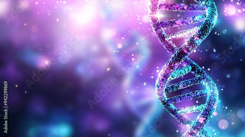 An abstract illustration of a DNA helix with open copy space. 