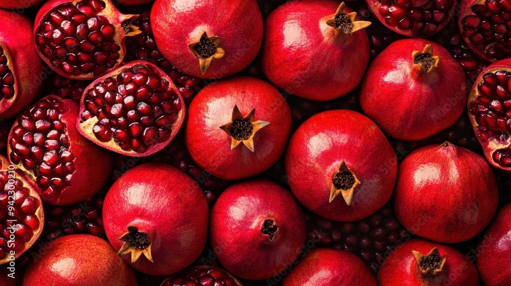 A close up of a pile of pomegranates with seeds, AI A close up of a pile of pomegranates with seeds, AI