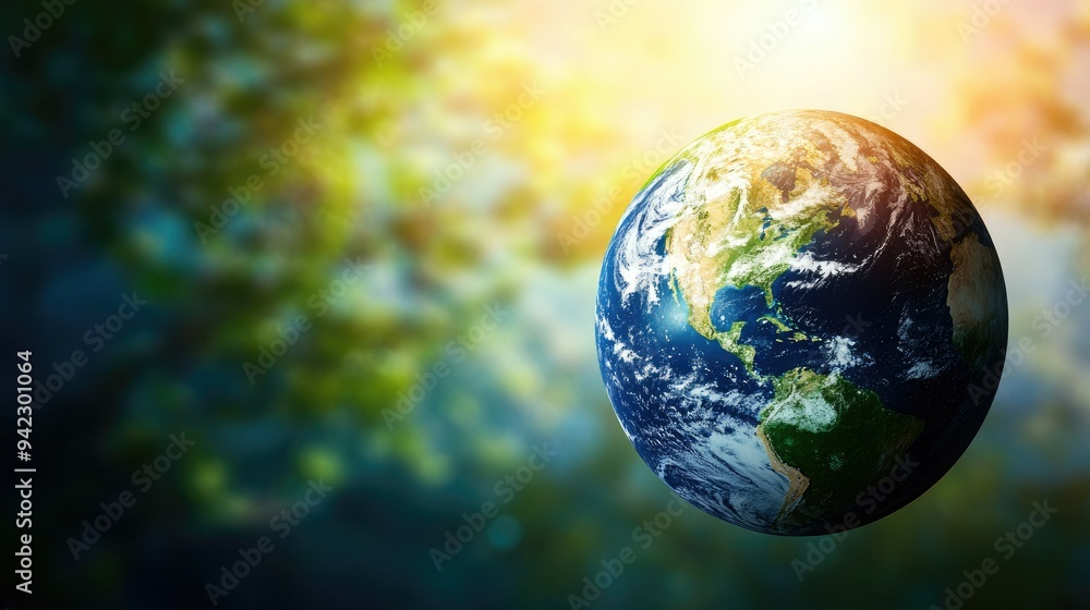 Earth Day background, with clear atmosphere, warm sunlight casting soft shadows on lush landscapes Earth Day background, with clear atmosphere, warm sunlight casting soft shadows on lush landscapes