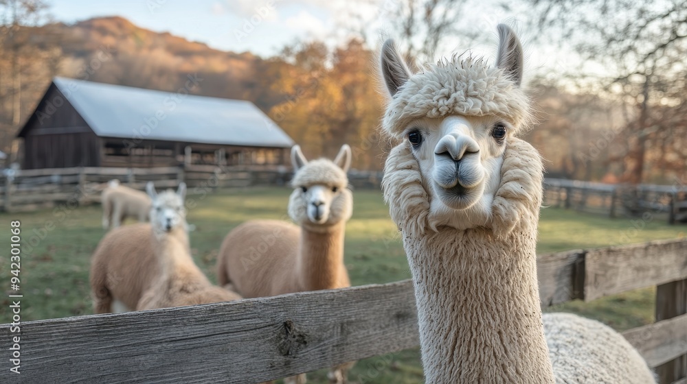 Obraz premium Cute Alpaca Looking at Camera in a Rural Setting