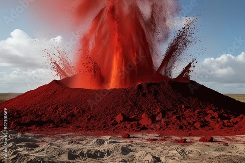 Stunning Red Soil Eruption Depicted on Translucent Canvas Showcasing Dynamic Earth Textures photo