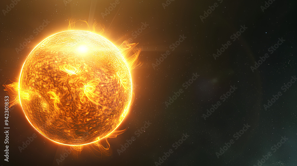 The Sun's Fiery Surface with Prominent Solar Flares The Sun's Fiery Surface with Prominent Solar Flares
