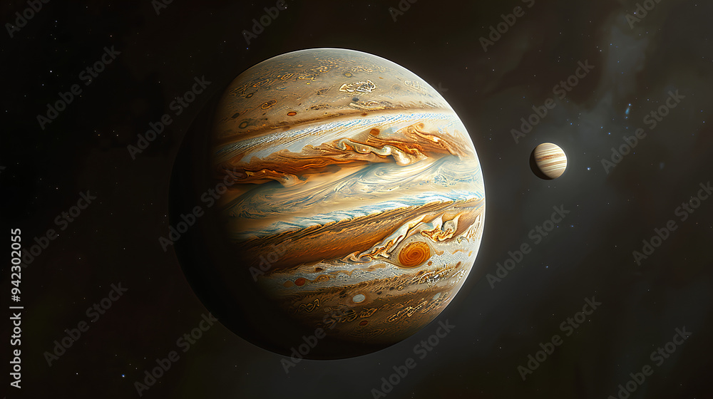 Jupiter with Its Moon: Detailed View of the Gas Giant Jupiter with Its Moon: Detailed View of the Gas Giant