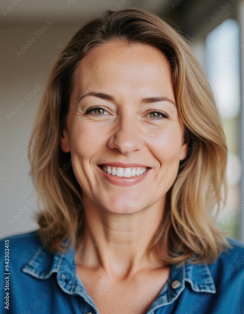 Smiling Caucasian woman with medium-length blonde hair Smiling Caucasian woman with medium-length blonde hair