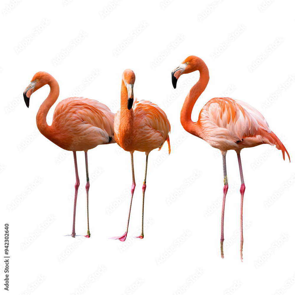 Obraz premium A group of lovely pink flamingos standing gracefully, cut out