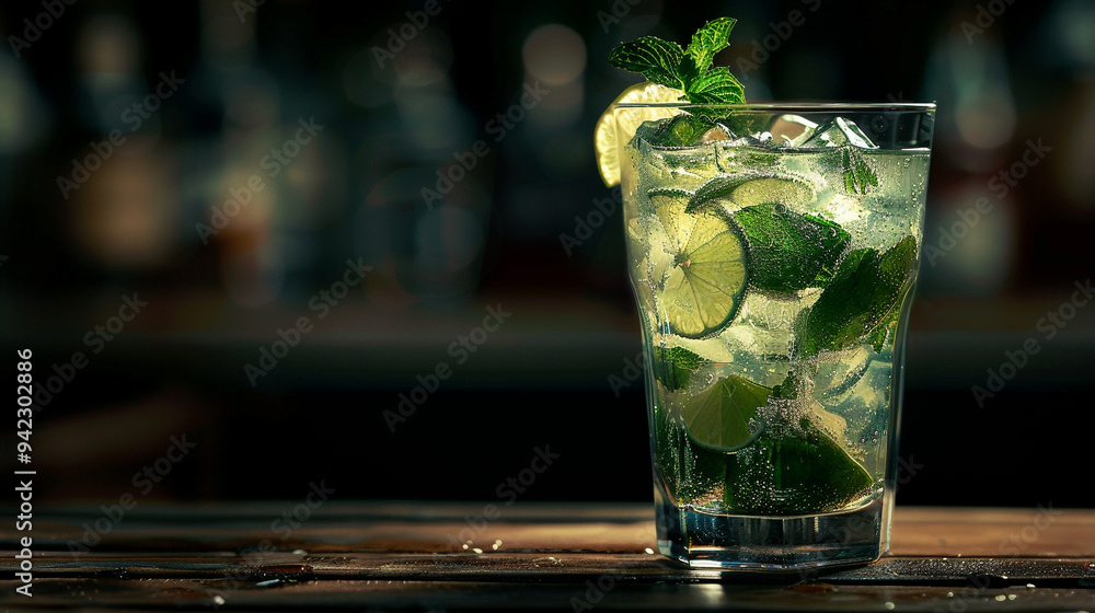 Mojito cocktail with mint in dark Mojito cocktail with mint in dark