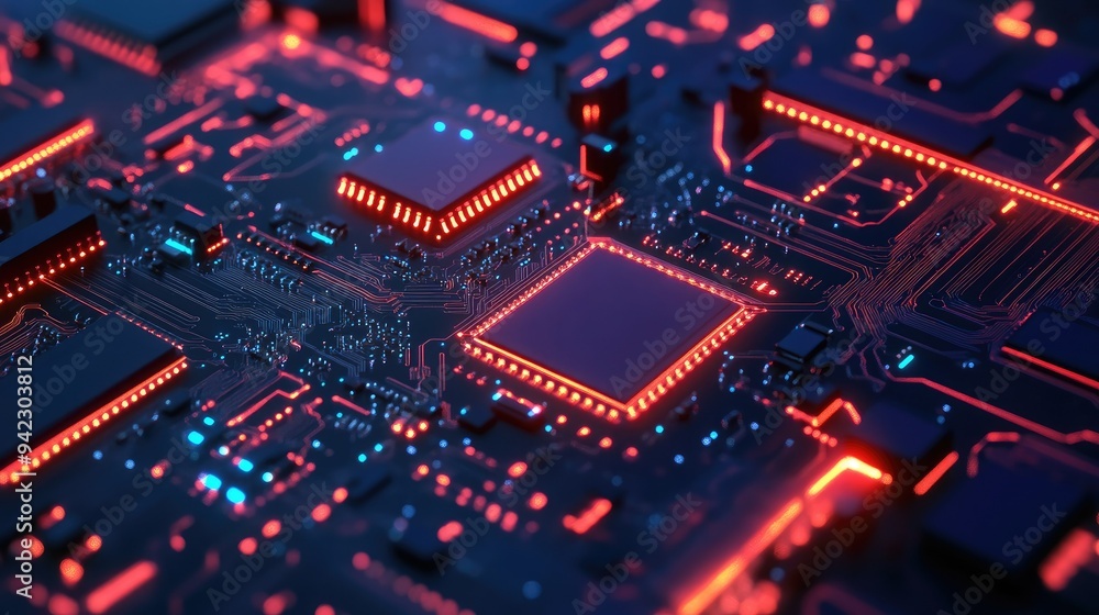 Glowing digital circuit board with cyber effects Glowing digital circuit board with cyber effects