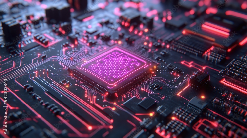 Glowing digital circuit board with cyber effects Glowing digital circuit board with cyber effects