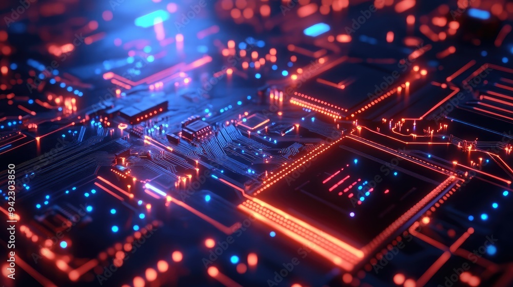 Glowing digital circuit board with cyber effects Glowing digital circuit board with cyber effects