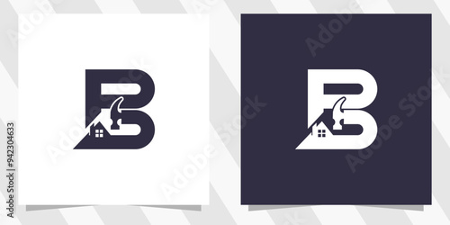 letter b with Construction, builder, building logo design vector