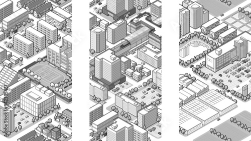 俯瞰から見た立体の街並みベクターイラスト