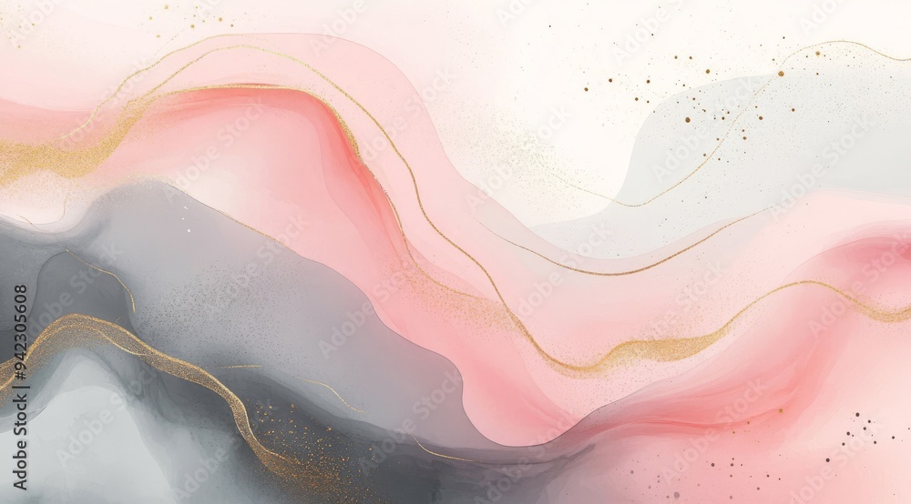 Fototapeta premium This beautifully elegant abstract background showcases soft and flowing watercolor waves that merge in gentle pastel colors, making it perfect for minimalistic designs and numerous creative projects