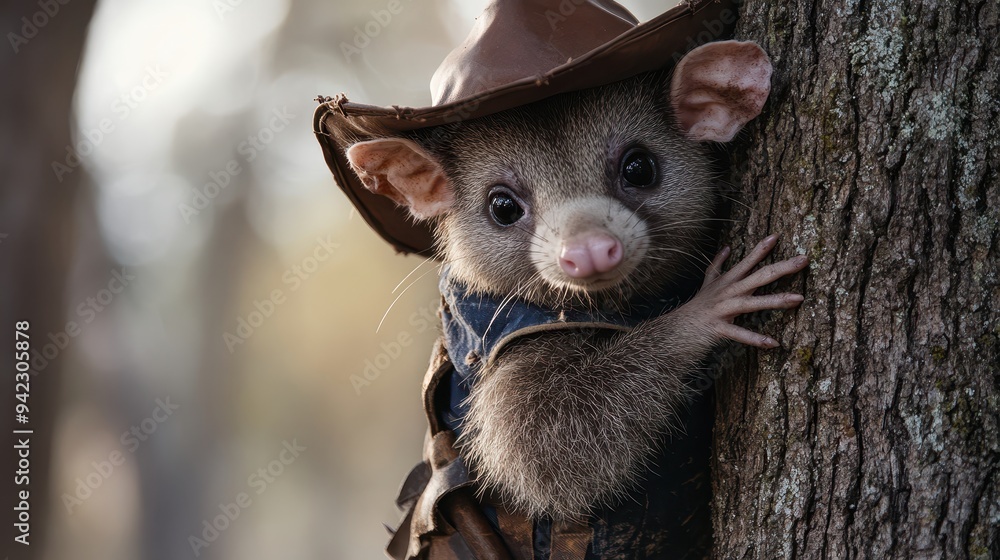 Cute Opossum Wearing a Cowboy Hat and Vest Cute Opossum Wearing a Cowboy Hat and Vest