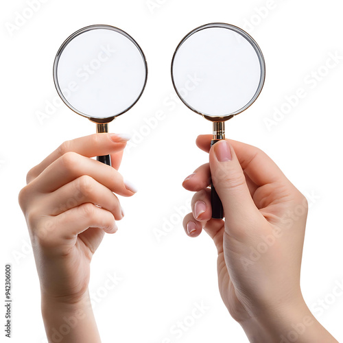 magnifying hands in a set, cut out photo