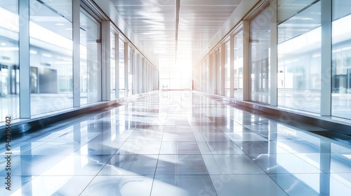 Wallpaper Mural Modern hallway with glass walls and bright light reflecting on the tiled floor. Torontodigital.ca