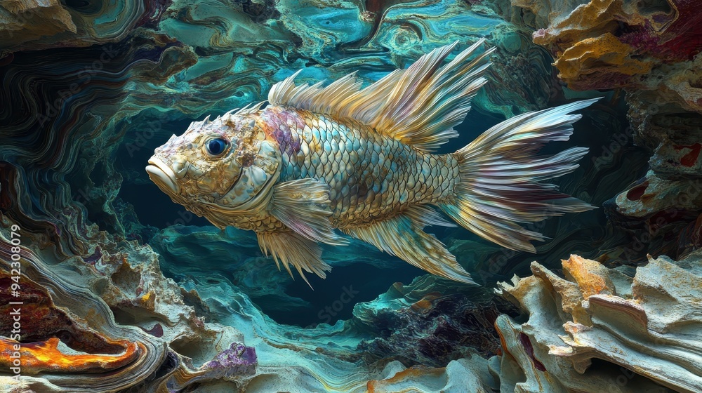 Abstract Fish in Rock Formation Underwater Abstract Fish in Rock Formation Underwater