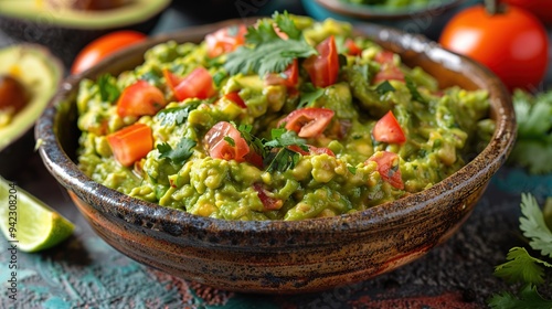 Fresh Guacamole in a Brown Bowl