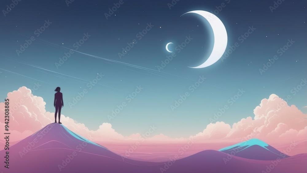 landscape with moon and stars landscape with moon and stars
