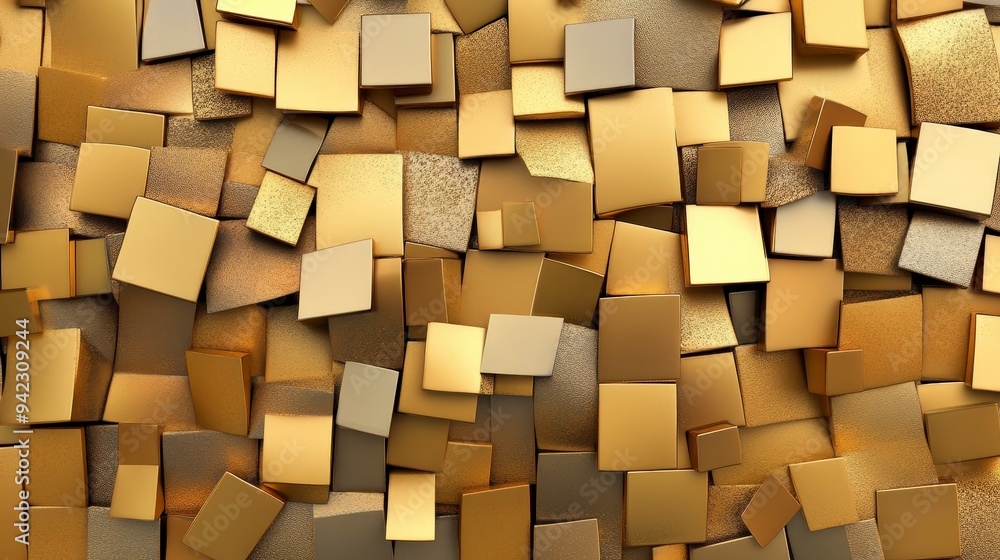 A textured surface of golden cubes, creating an abstract and luxurious visual effect. A textured surface of golden cubes, creating an abstract and luxurious visual effect.
