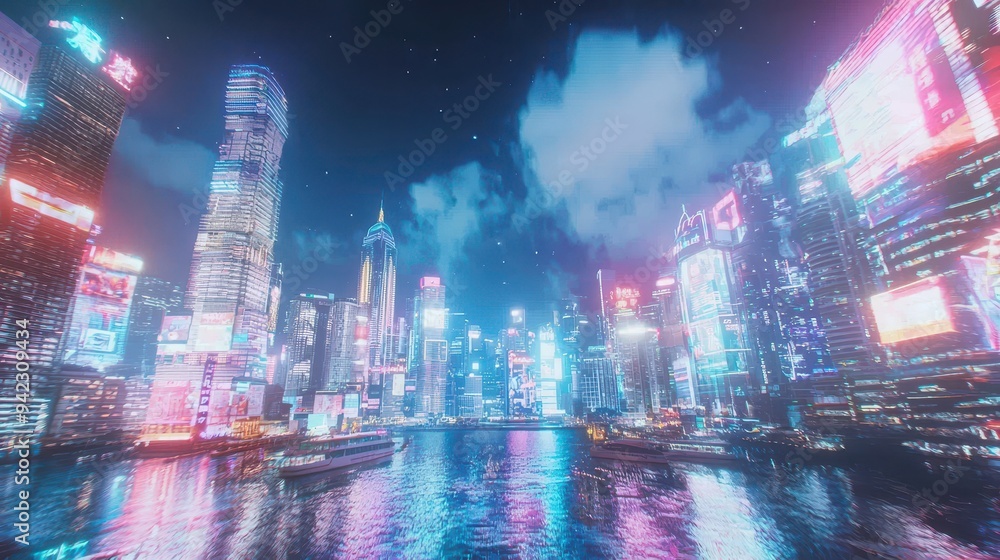 Futuristic Cityscape with Neon Lights and Reflections Futuristic Cityscape with Neon Lights and Reflections