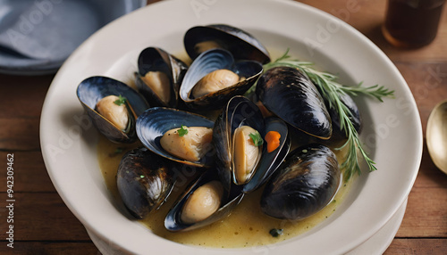 steamed mussels with garlic and herbs on a plate