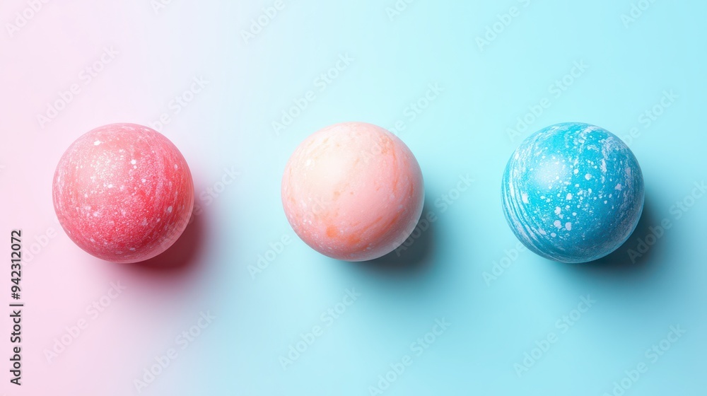 Colorful bath bombs arranged on a pastel backdrop for relaxation Colorful bath bombs arranged on a pastel backdrop for relaxation