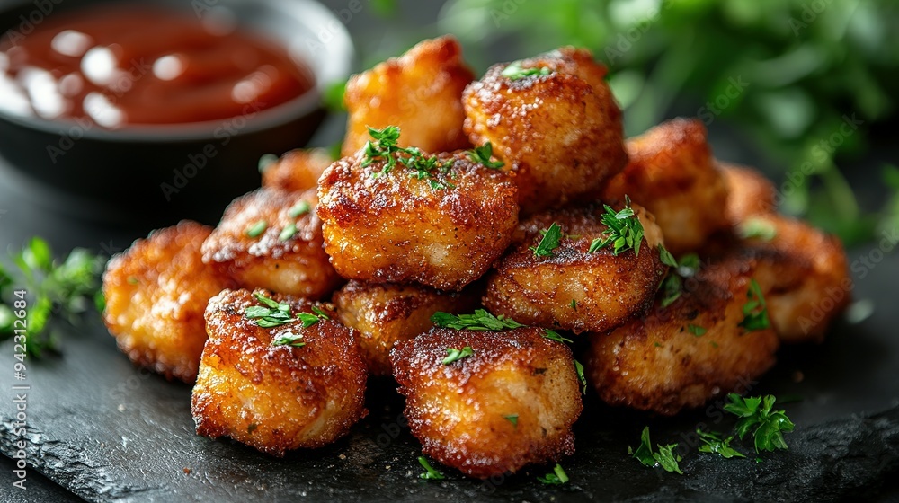 Crispy Fried Potato Bites with Parsley Garnish Crispy Fried Potato Bites with Parsley Garnish