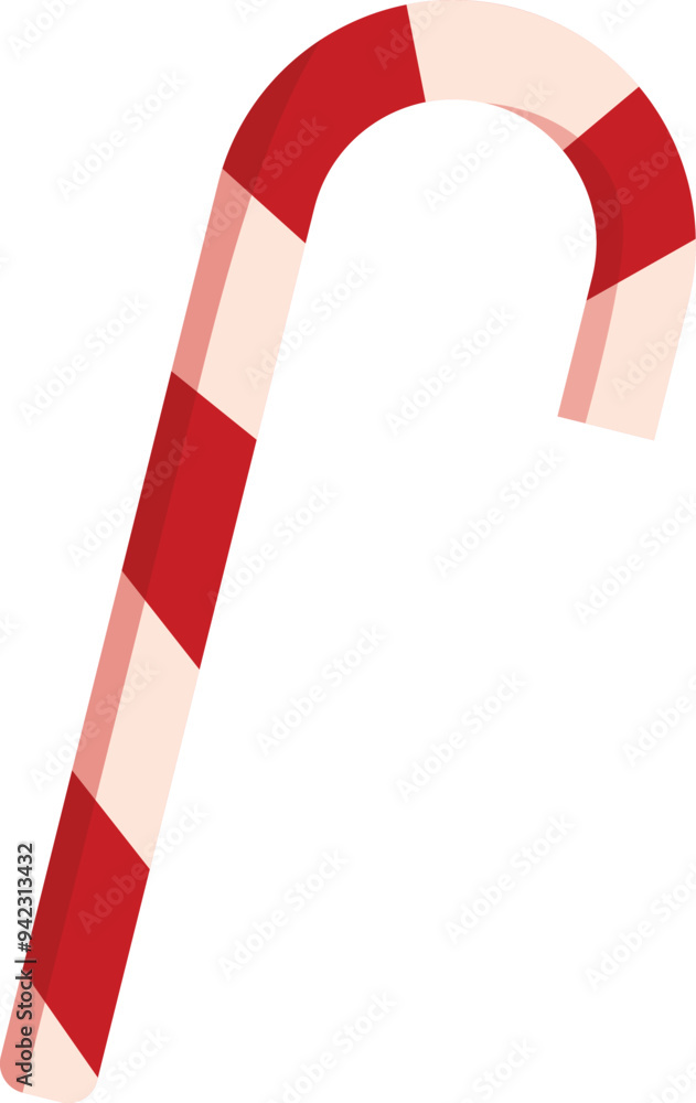 Single red and white striped candy cane is isolated on a white background Single red and white striped candy cane is isolated on a white background