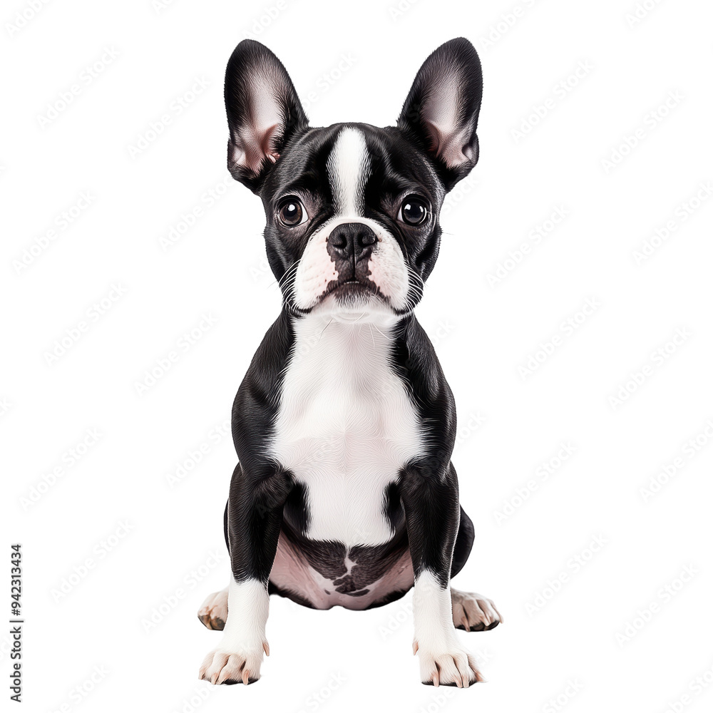 Boston Terrier puppy sitting on transparent background Boston Terrier puppy sitting on transparent background