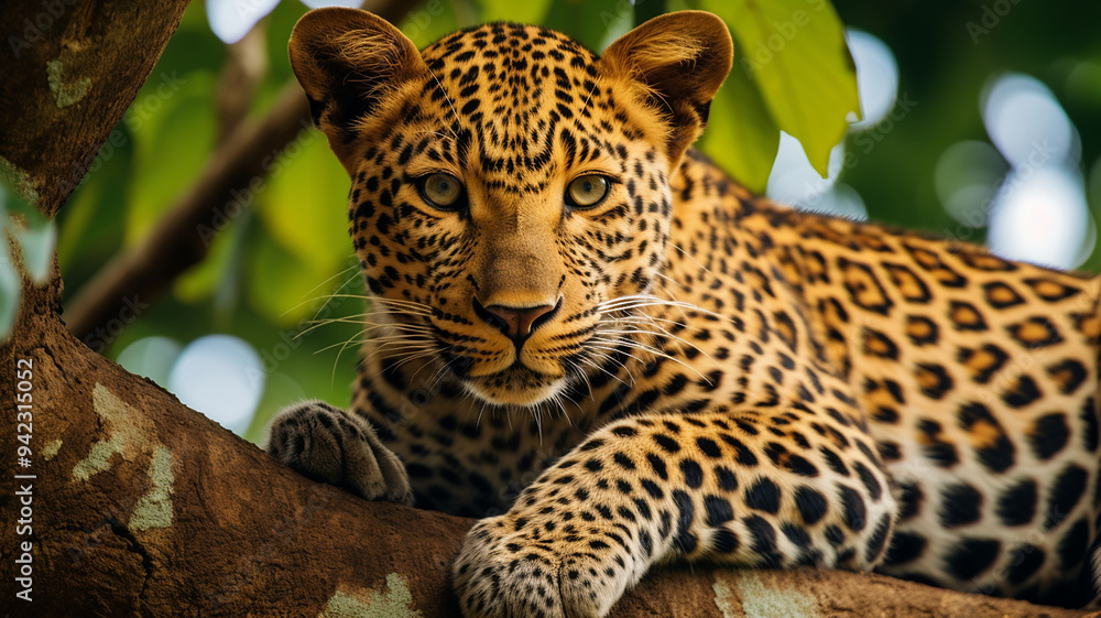 Naklejka premium leopard, leopard family, wild leopard, close-up leopard, leopard resting, leopard attacking, wild leopard XIX