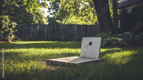 Wooden Game Board with Hole in Grassyard photo