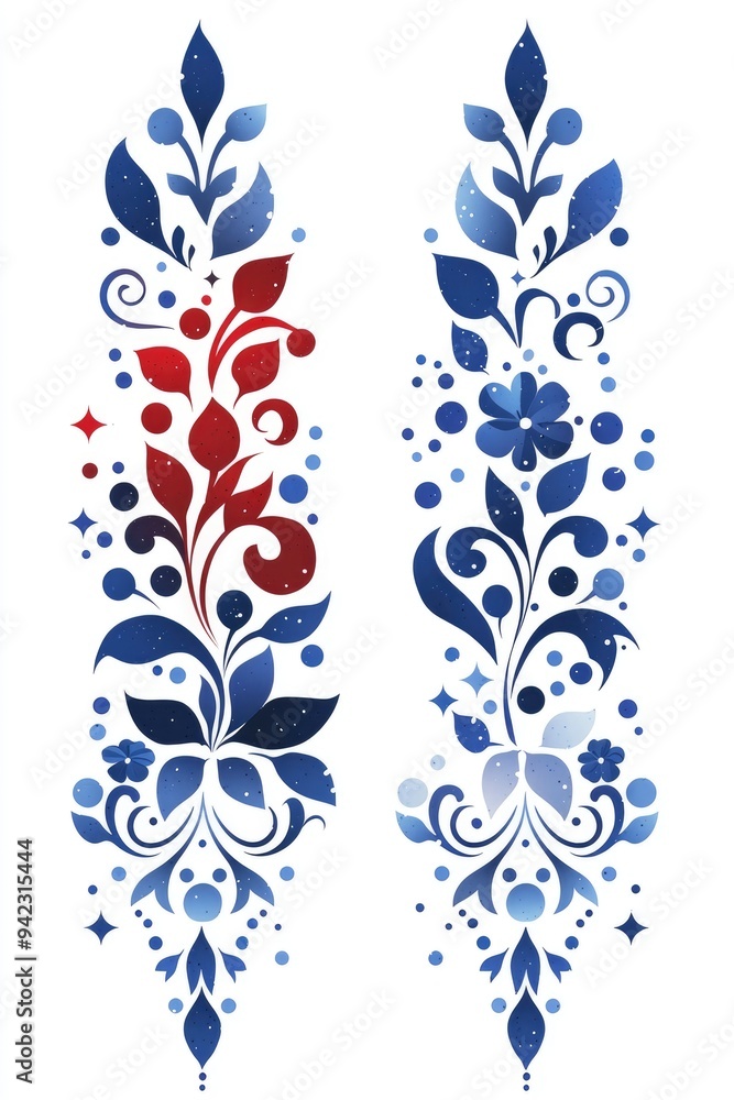 Fototapeta premium Watercolor Floral Design with Red and Blue Accents
