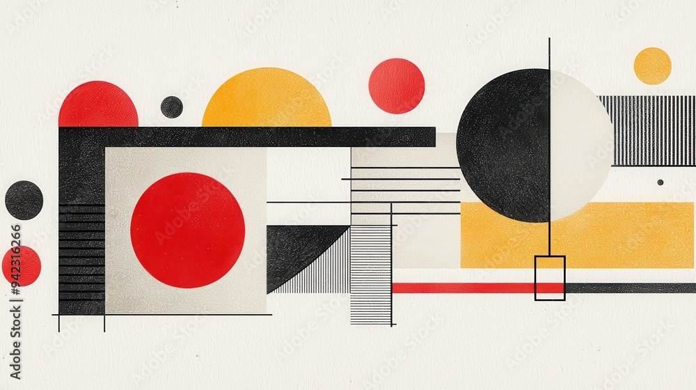 Abstract Geometric Art with Red Yellow Black and White Circles Abstract Geometric Art with Red Yellow Black and White Circles