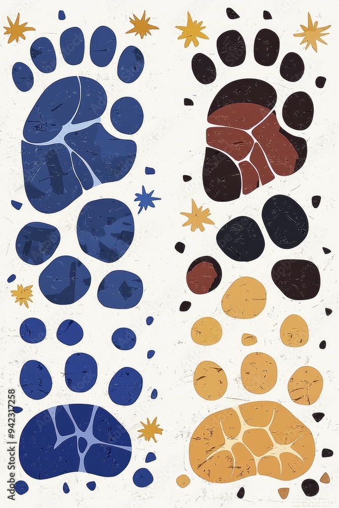 Fototapeta premium Abstract Paw Prints with Stars