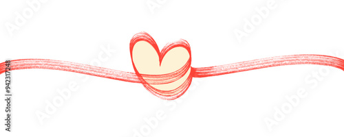 Bold brush drawn red heart with long flourishes. Heart continuous line drawing. Vector illustration for Valentine's day.