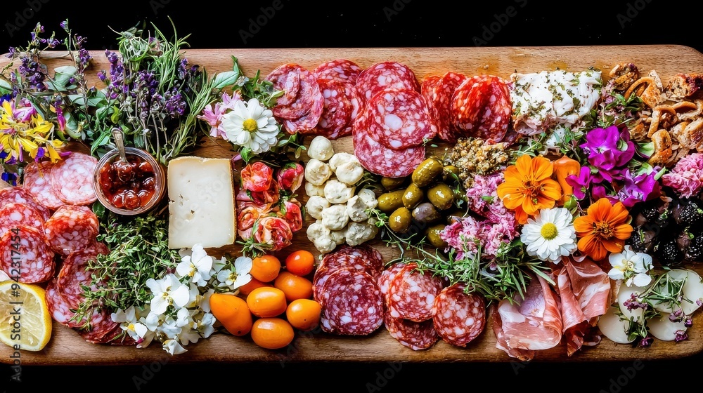Gourmet Salami Cheese and Flower Charcuterie Board Gourmet Salami Cheese and Flower Charcuterie Board