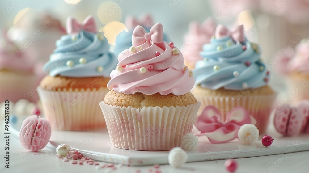 Sweet and Delicate Cupcakes Decorated with Bows Sweet and Delicate Cupcakes Decorated with Bows
