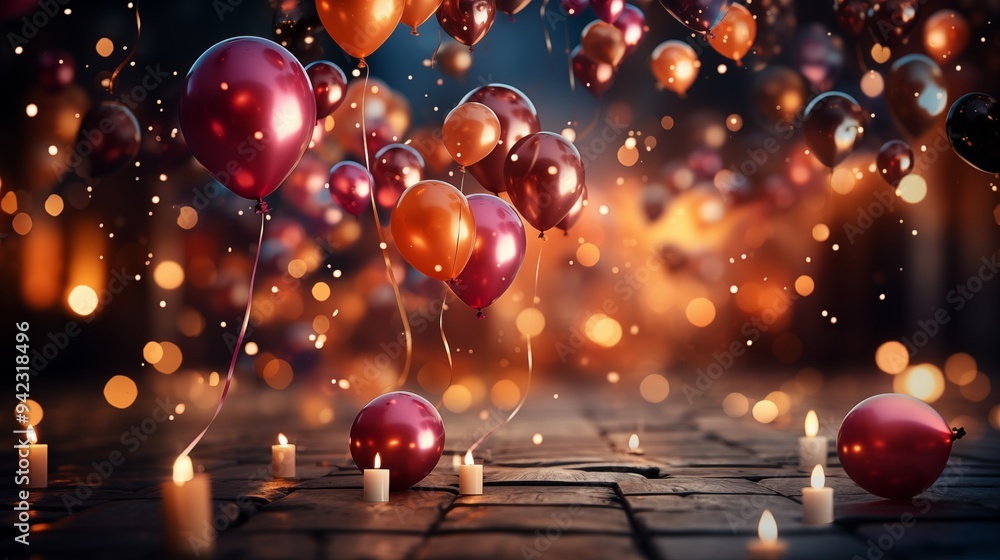 Party Background with lights, confetti, balloons and serpentine Party Background with lights, confetti, balloons and serpentine