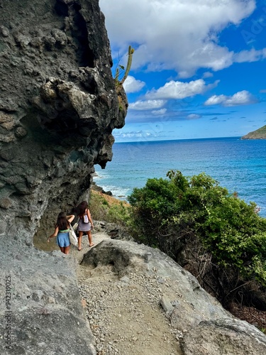 Rock climbing on a hiking trail