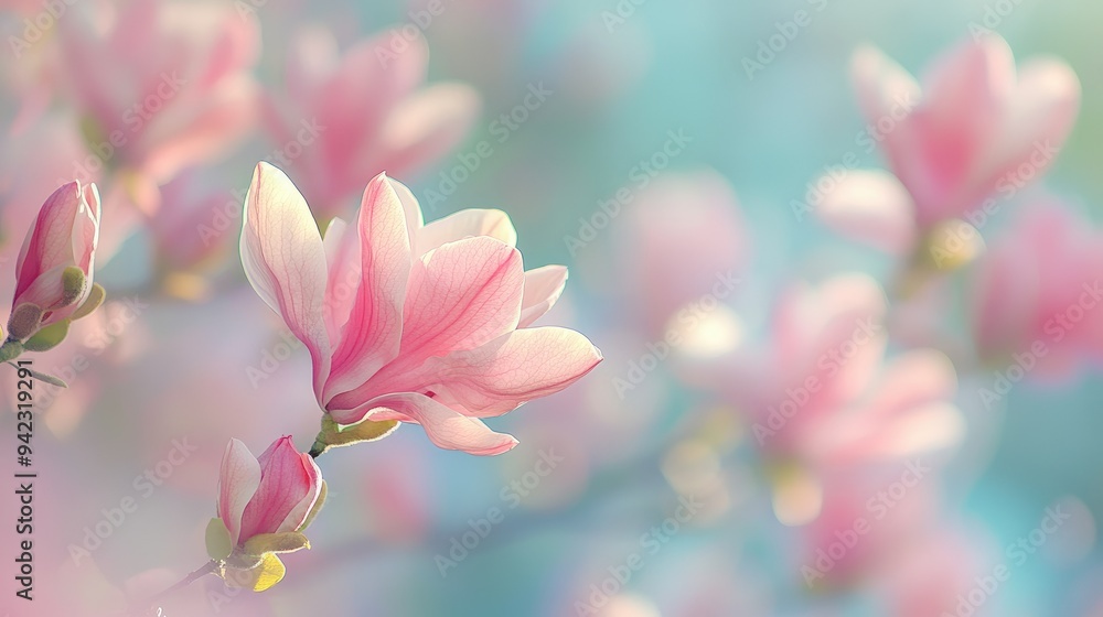 Fototapeta premium Pink magnolia flowers blooming in spring garden