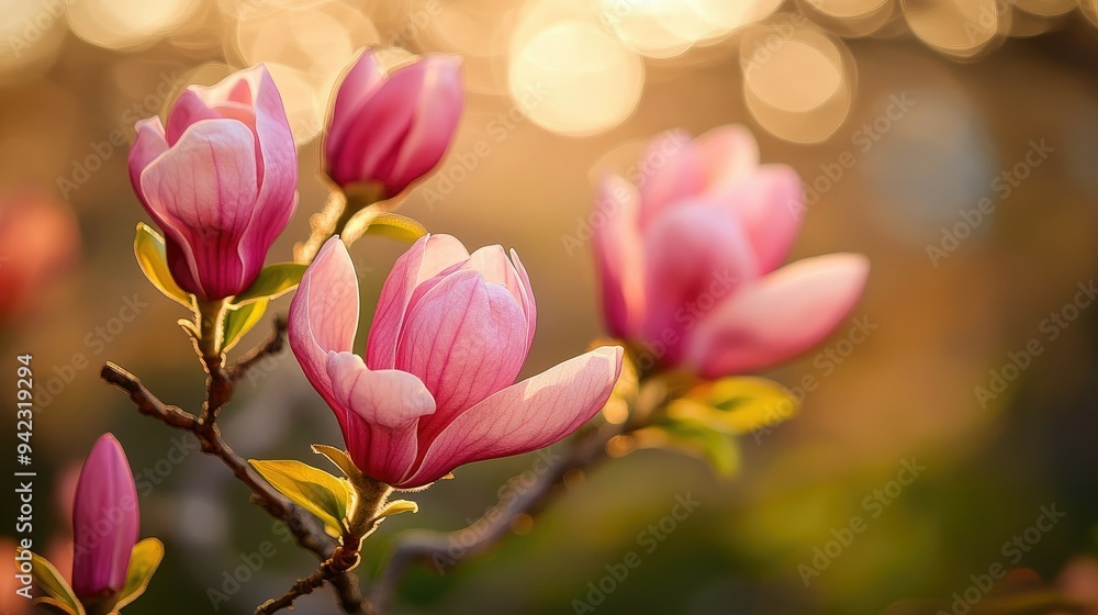 Pink magnolia flowers blooming in spring garden Pink magnolia flowers blooming in spring garden