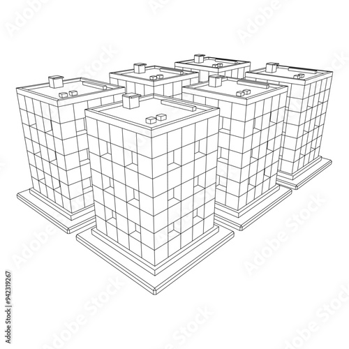 Residential and commercial Apartment building. Small city house. Wireframe low poly mesh vector illustration