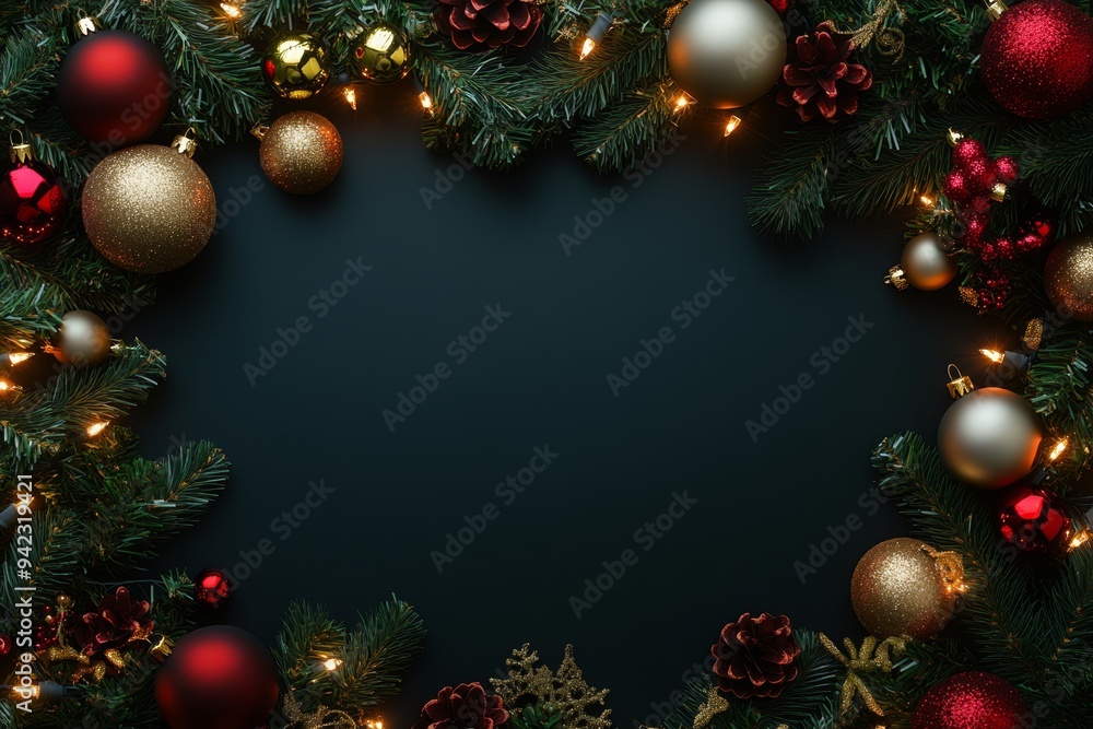 Festive Christmas New Year border. Xmas background and frame composition. Christmas banner and web poster Festive Christmas New Year border. Xmas background and frame composition. Christmas banner and web poster