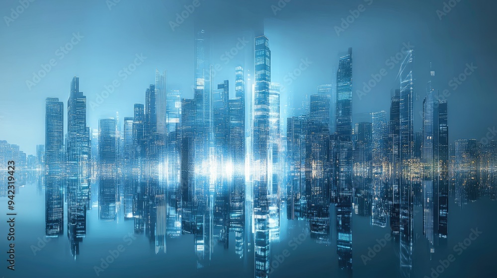 Fototapeta premium Futuristic skyline with tech-inspired designs