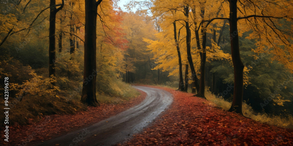 Fototapeta premium Beautiful Autumn Park Landscape in Orange Tones