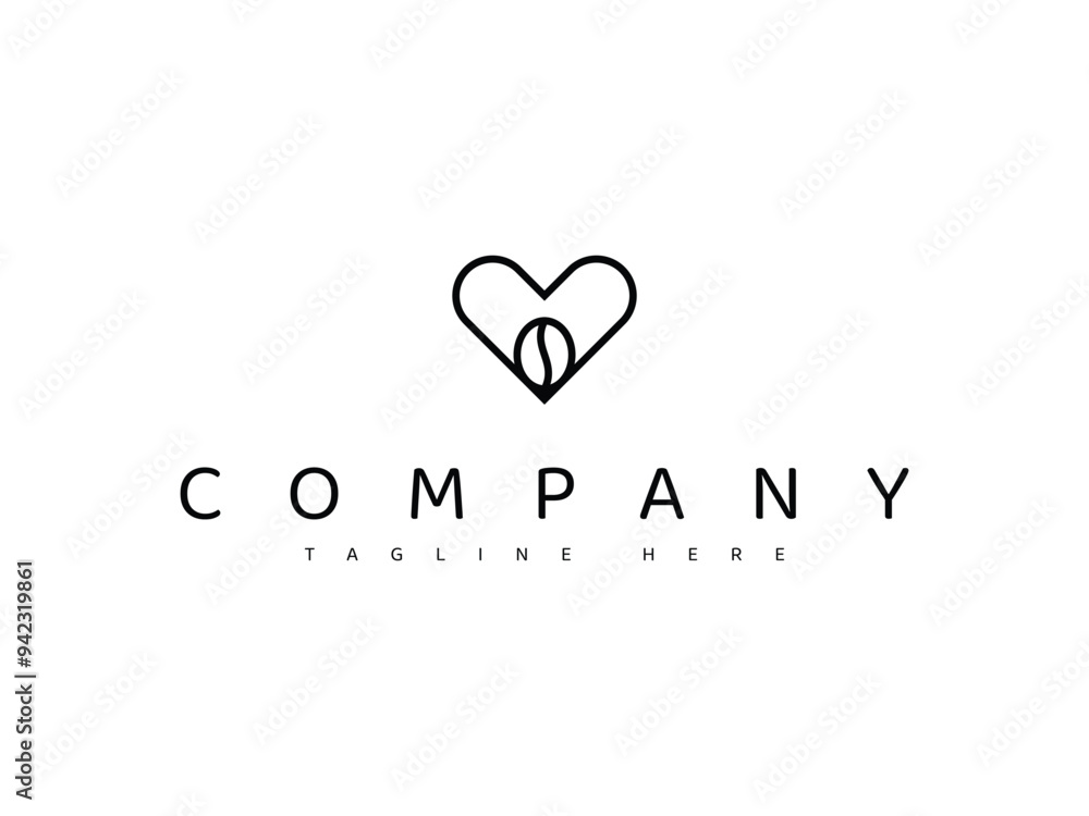 coffee bean with love or heart line logo design coffee bean with love or heart line logo design