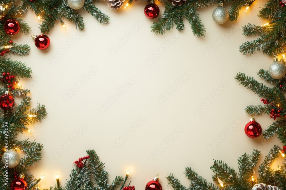 Festive Christmas New Year border. Xmas background and frame composition. Christmas banner and web poster Festive Christmas New Year border. Xmas background and frame composition. Christmas banner and web poster