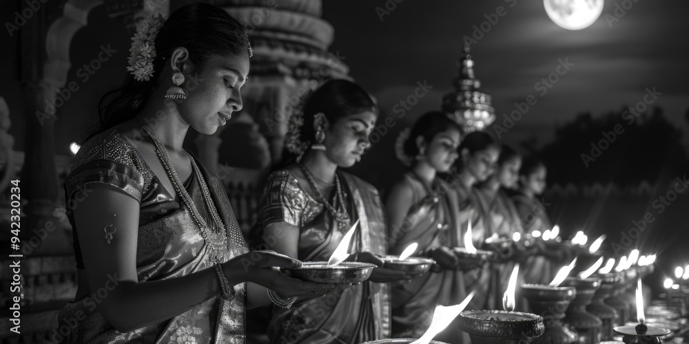Group of women gathering around candles, soft light and intimate atmosphere