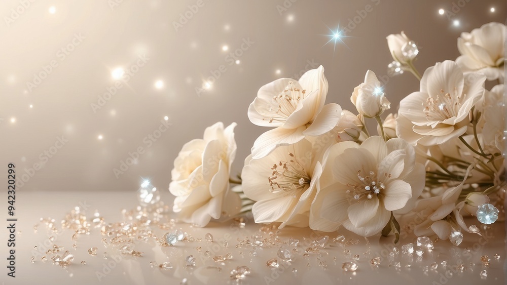 Gorgeous flowers in beige shades with diamonds Gorgeous flowers in beige shades with diamonds